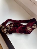 Bordeau rotes Samt Haarband mit Goldstickerei
