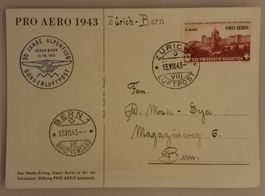 B93) 1943, Flugpostkarte Zürich - Bern mit Sonderstempel