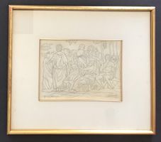Dessin Groupe Mythologique 1955 Signé 