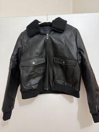 Piombo Black Faux Leather Jacket, Warm & Stylish.