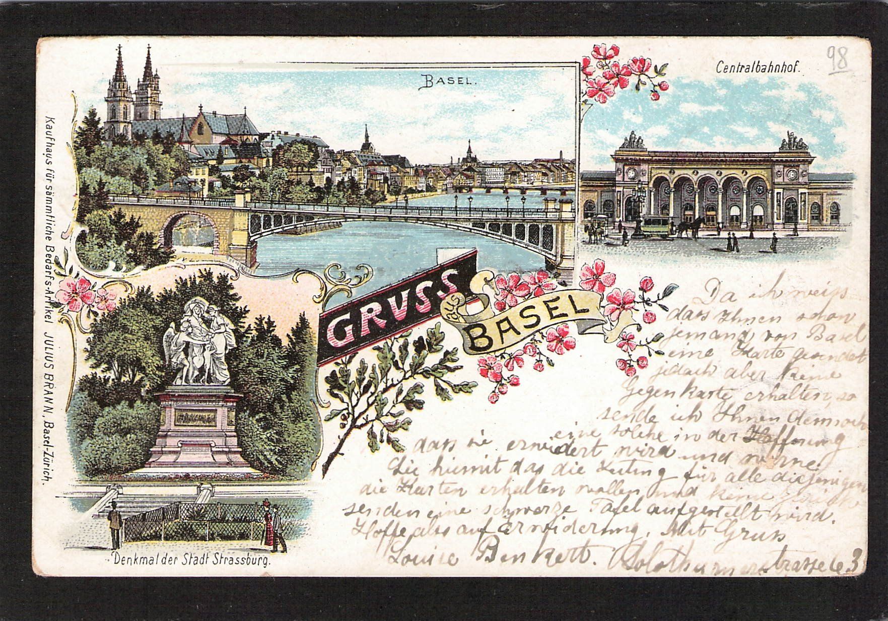 Ansichtskarten: Lithografie Gruss aus Basel , gel. 1898 – Gebraucht aus Reichenburg von Pipo-67