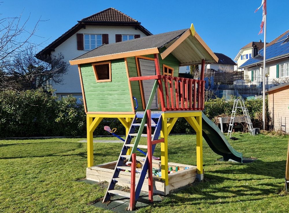 Spiel Gartenhaus für Kinder mit Rutsche und Sandkasten Acheter sur