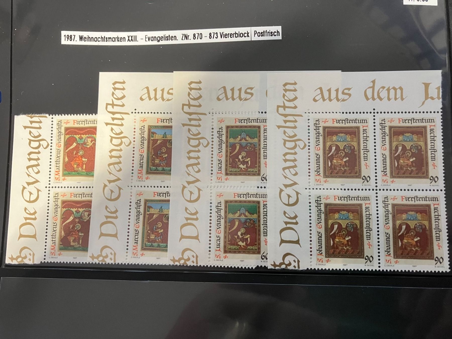 Tutti i francobolli: 7 FL-Viererblöcke  1987** – Nuovo (secondo la descrizione) da St. Margarethen TG venduto da SGHerbst07 1