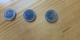 Drei seltene 50 Pfennig Münzen aus Deutschland zu verkaufen