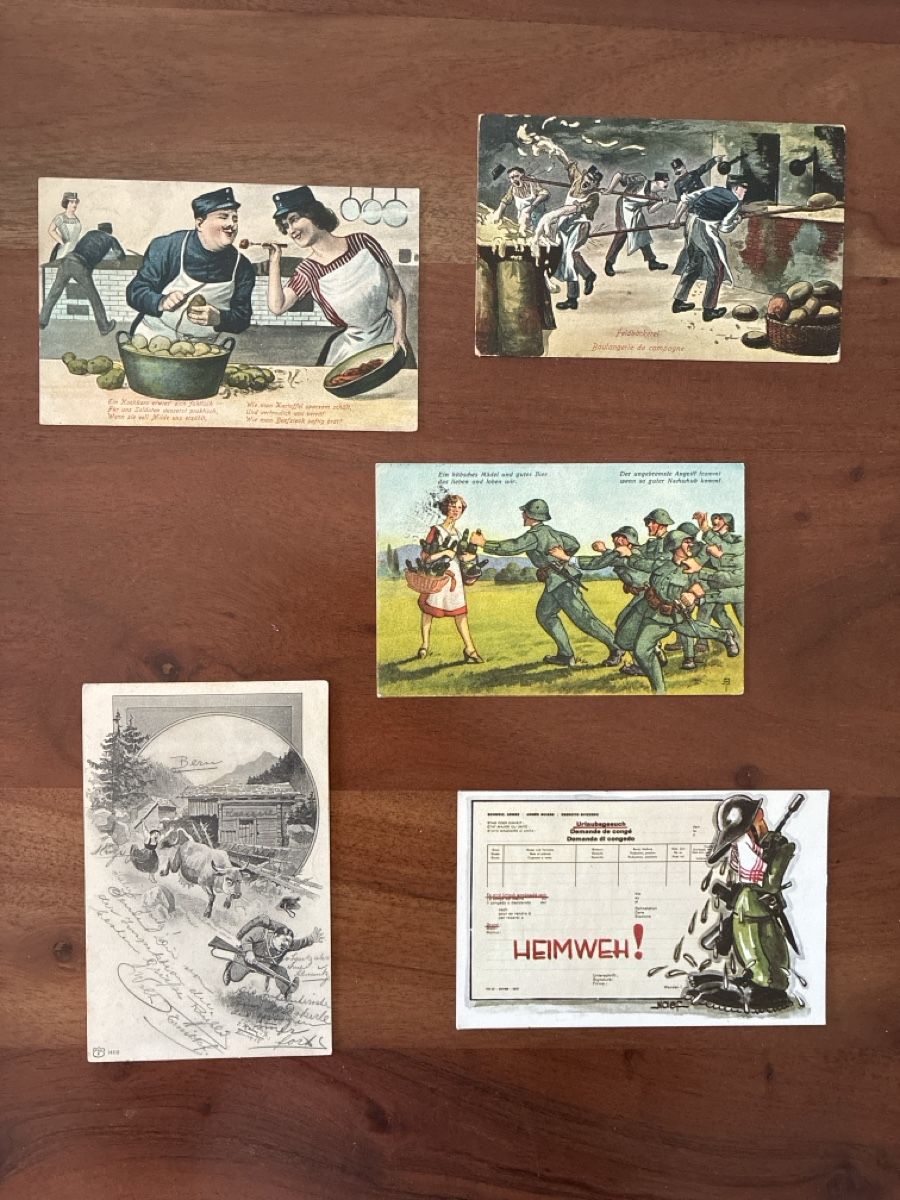 Cartoline postali: 5 Ansichtskarten Schweiz vom Militär Humor 1 – Usato da Oftringen venduto da Cla.vD.74
