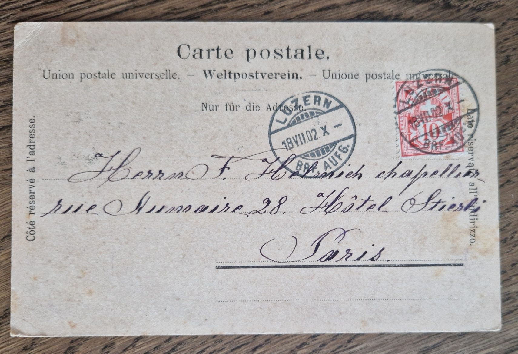 Cartoline postali: Luzern 1902, n. Paris – Usato da Ebikon venduto da Donar50 1