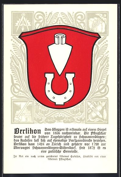 Cartoline postali: Oerlikon, Wappen der Gemeinde mit Erkl – Usato da Berlin venduto da bartko-reher