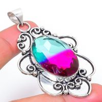 Bi-Color Tourmaline Gemstone 925 SS Large Pendant 2.56"