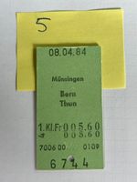 SBB Billett Münsingen - Bern - Thun 08.04.84 1.Kl
