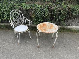 Gartentisch und 2 Stühle , Metall, Vintage Stil 50er