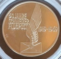 Silbermedaille 50 Jahre Schweizer Flugpost 1919-1969 Neu