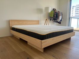 Solid wood bed 160x200 cm — Ash wood — incl. 2 slatted bases
