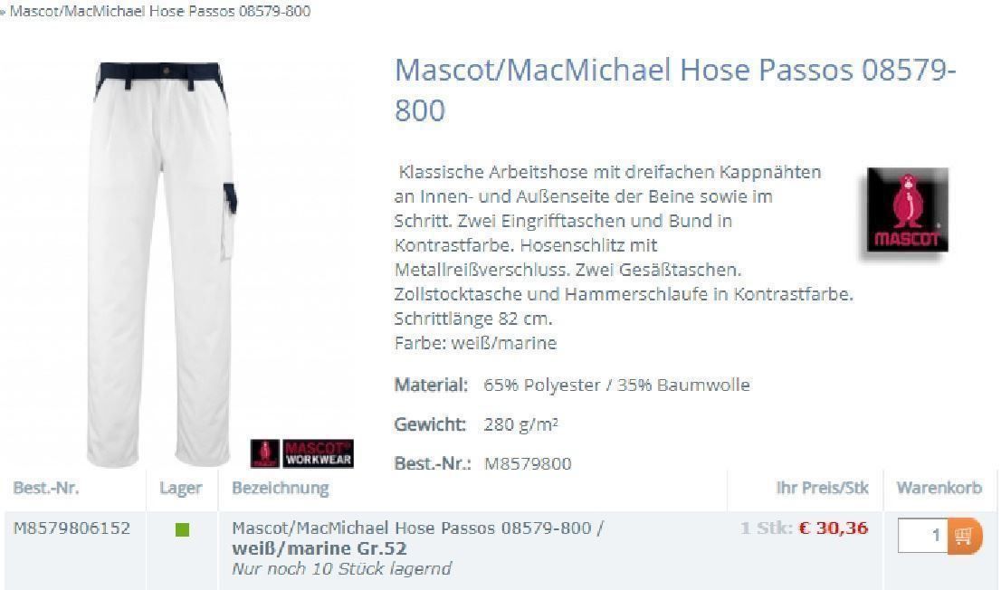 Pantaloni: Mascot/MacMichael Arbeitshose Gr. 58 – Nuovo e nell'imballaggio originale da Uerkheim venduto da Kaufoption 5