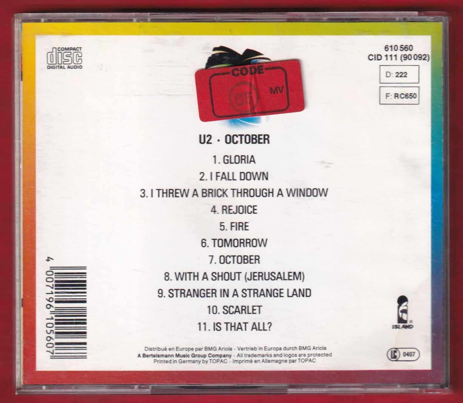 CD: U2 - October (CD) – Usato da Zürich venduto da Pfluftl2000 1