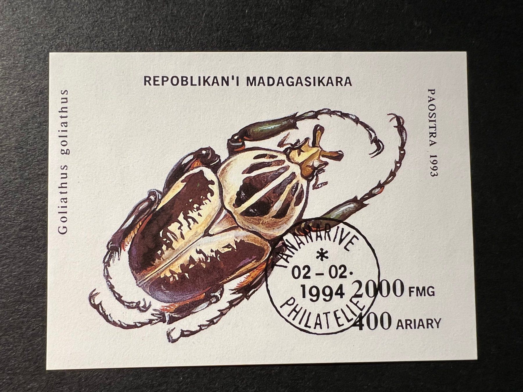 Tutti i francobolli: Madagaskar1994 Käfer Block gest. Luxus (E1036) – Usato da Hinwil venduto da Sidi4