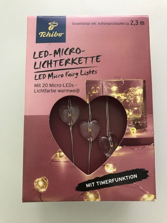 Herz-Lichterkette 20 LED, Batteriebetrieben, 3 M, Lila Für Deko Innen & Außen