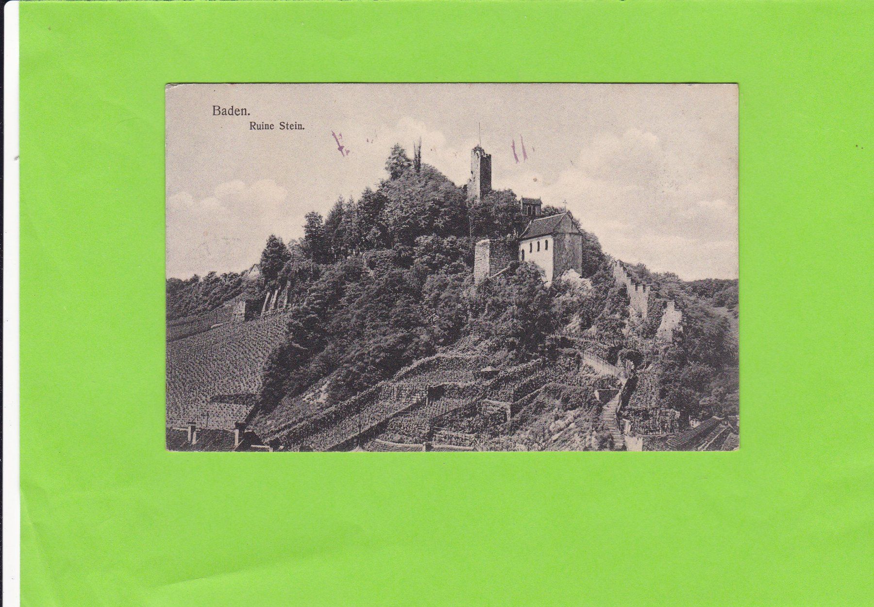 Cartoline postali: Baden-Ruine Stein--1908 ab Baden versendet – Usato da St. Peterzell venduto da neckertal