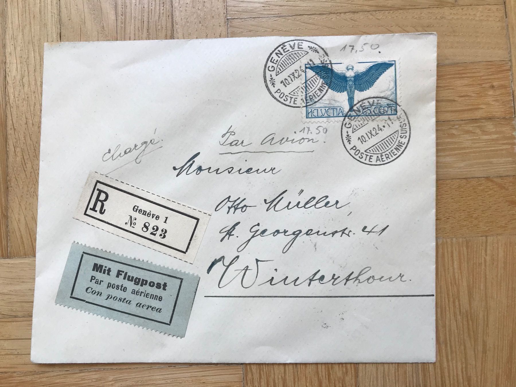 Alle Briefmarken: 1924 Flugpost Couvert mit F10 – Gebraucht aus stäfa von brandy66