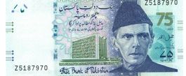 Pakistan 75 Rupees blaue Ausgabe 2023 COMM.UNZ