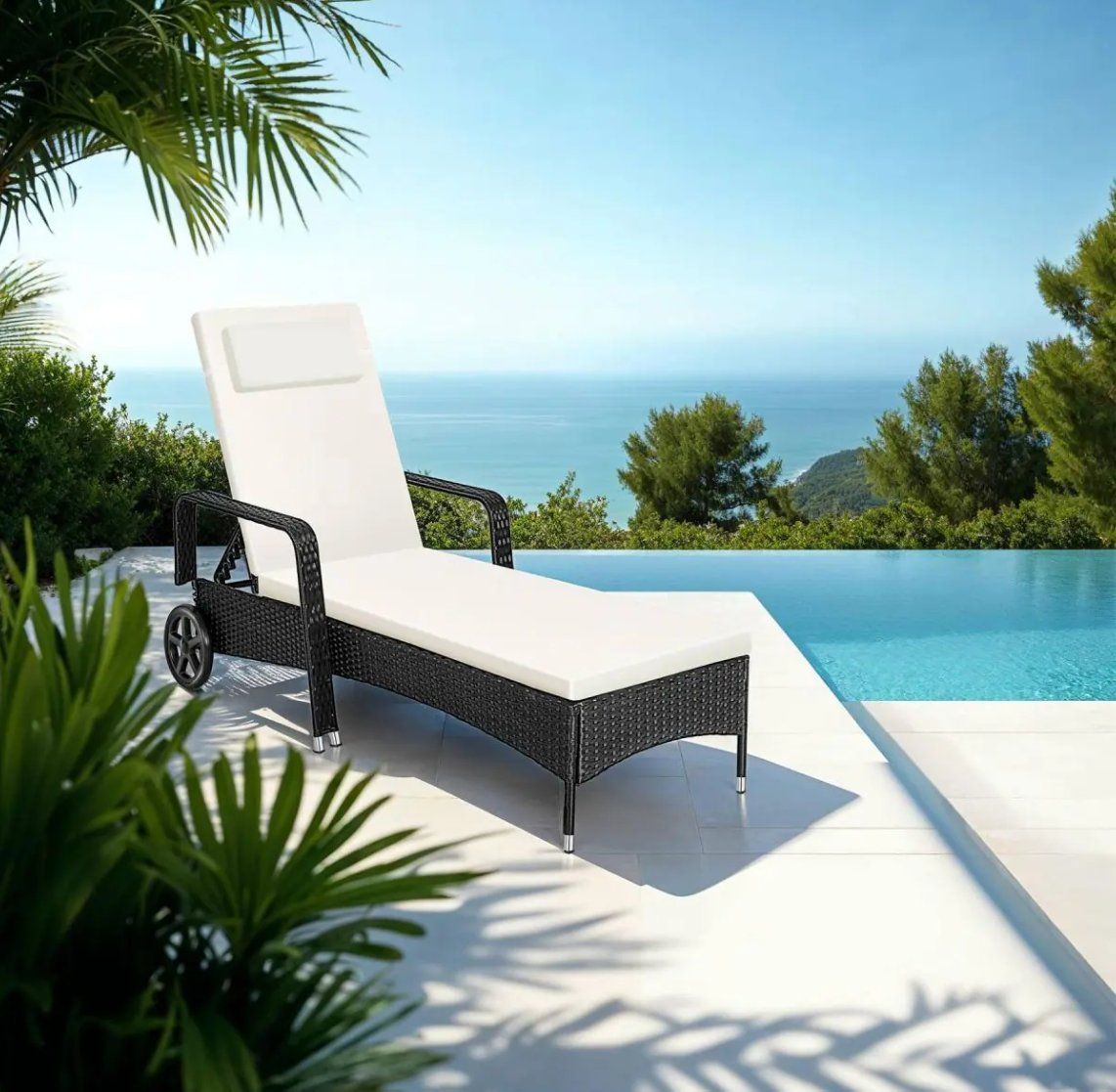Sedie a sdraio: Rattan Sonnenliege schwarz/beige – Nuovo (secondo la descrizione) da Steinhausen venduto da Retourenprofis