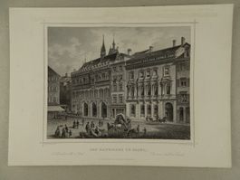 BASEL RATHAUS, STAHLSTICH NACH ROHBOCK 1870