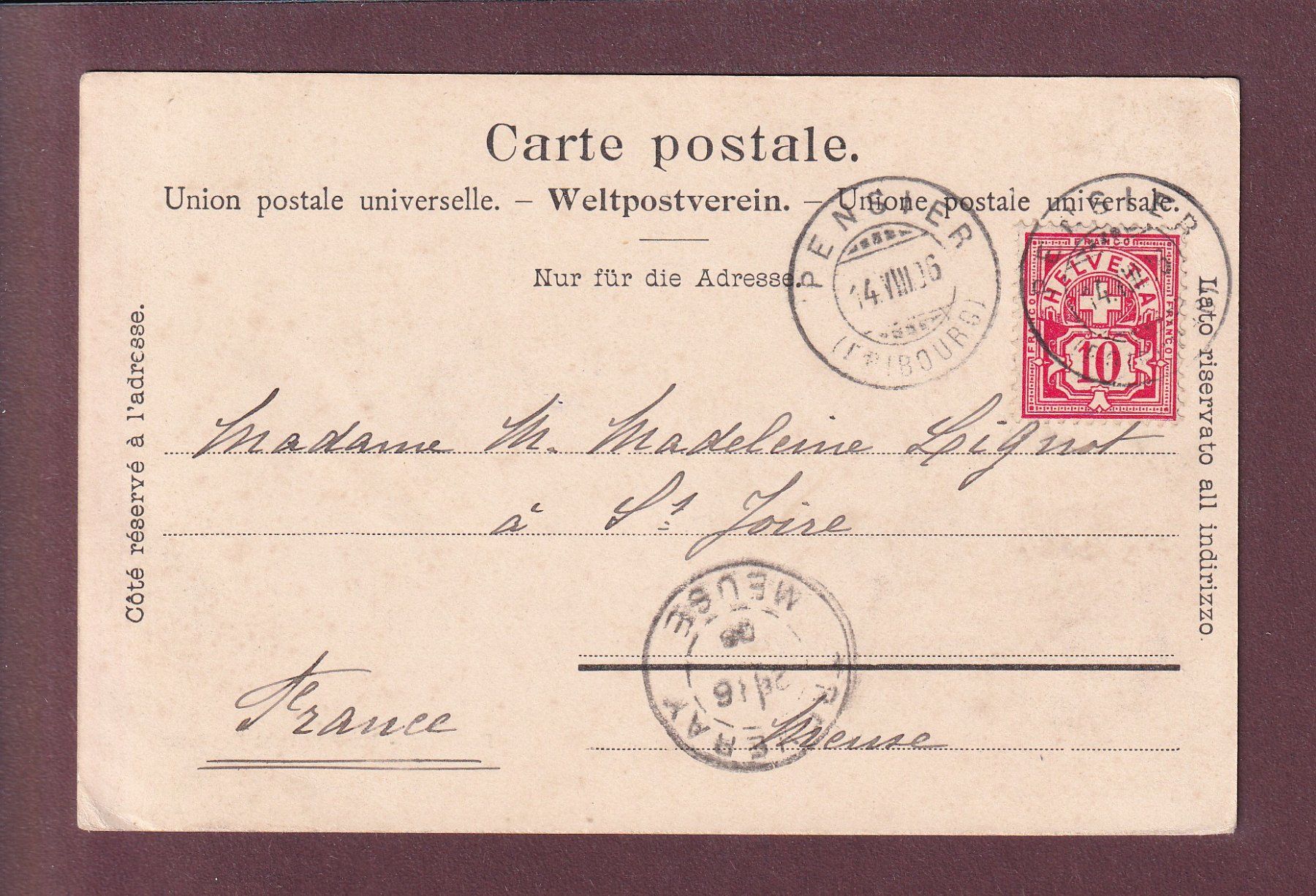 Cartoline postali: FRIBOURG - Porte du Gotteron - 1906 – Usato da Pully venduto da nicecards 1