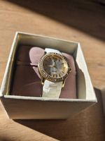 Esprit Damenuhr, weisses Armband, goldfarben, neuwertig