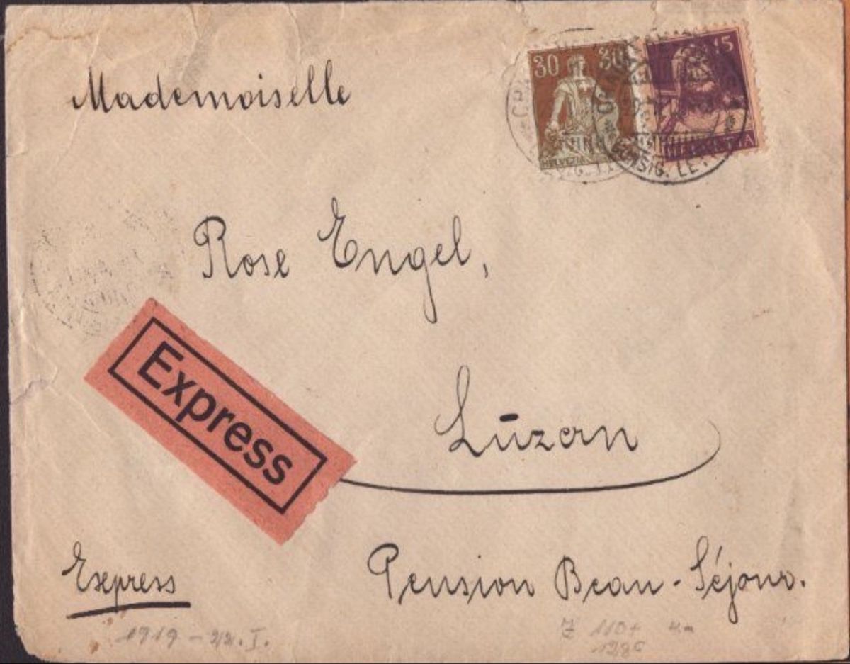 Tutti i francobolli: Briefumschlag mit Stempel und Marke "Express" – Usato da birsfelden venduto da tim0444