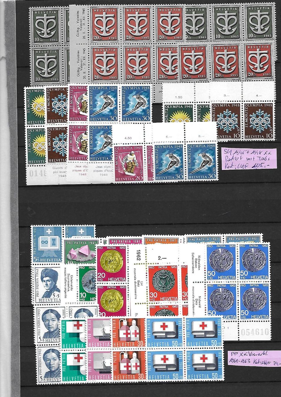 Tutti i francobolli: SM  1945 + 1948 ** Restlot Kat: CHF 105.- – Nuovo (secondo la descrizione) da Basel venduto da Ilp