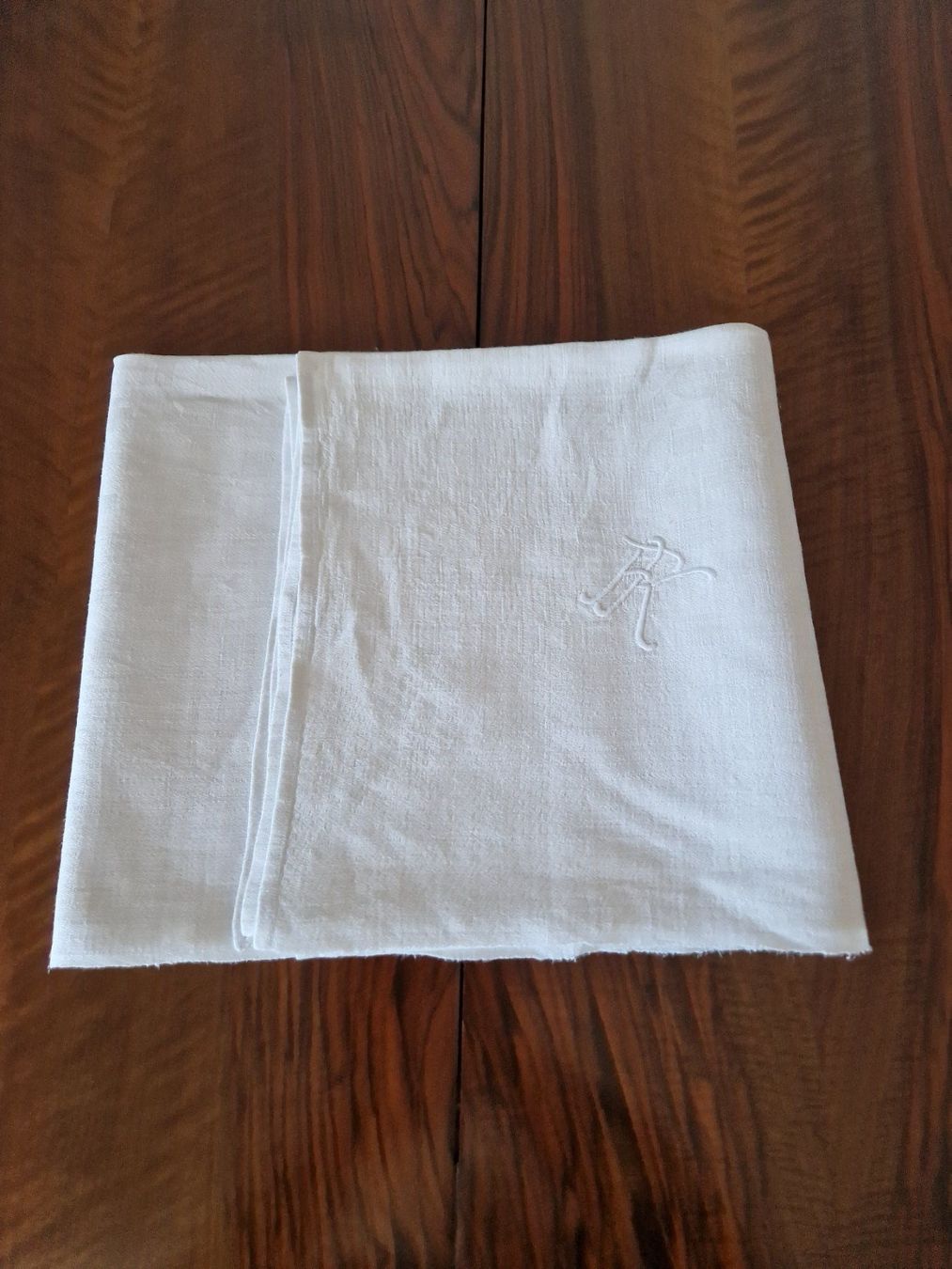 Altra biancheria da tavola: Leinendamast Tischdecke Monogramm FK – Usato da Bern venduto da Antikbatik 3