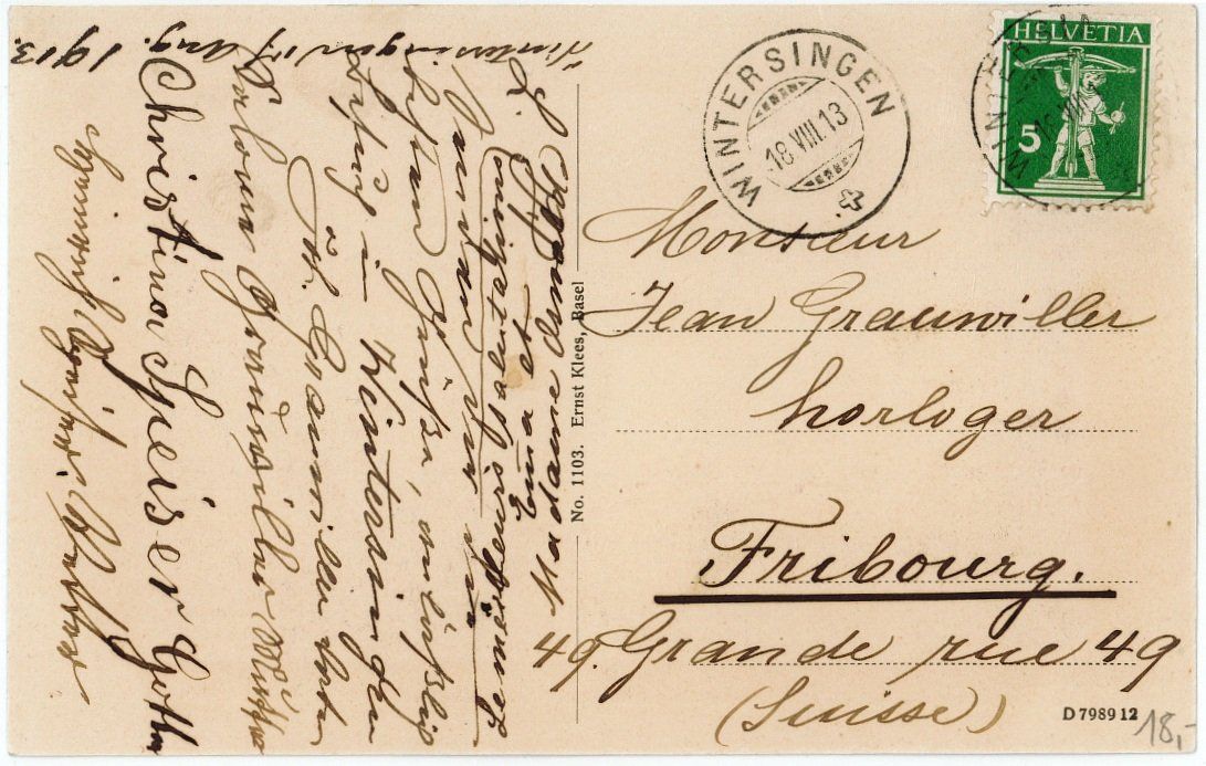 Cartoline postali: BL 102 Wintersingen 1913 – Usato da Fribourg venduto da philafri 1