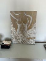Leinwandbild Aktzeichnung weiss auf beige neuwertig
