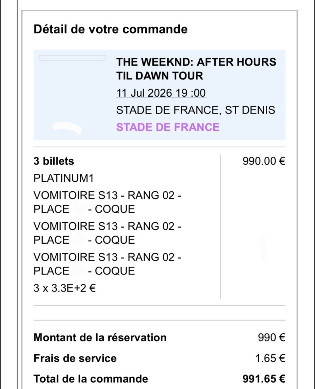 Biglietti: 3 Billets the Weeknd PARIS – Nuovo (secondo la descrizione) da Chavornay venduto da Nib21 1