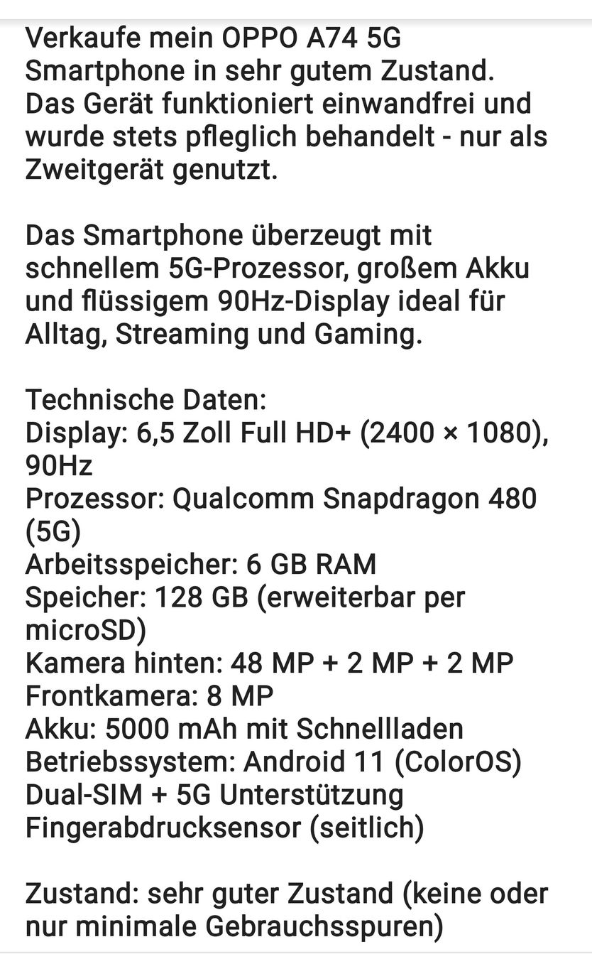 Oppo Telefoni cellulari / Smartphones: Oppo A74 5G 128GB – Usato da Dallenwil venduto da BennoW01 2