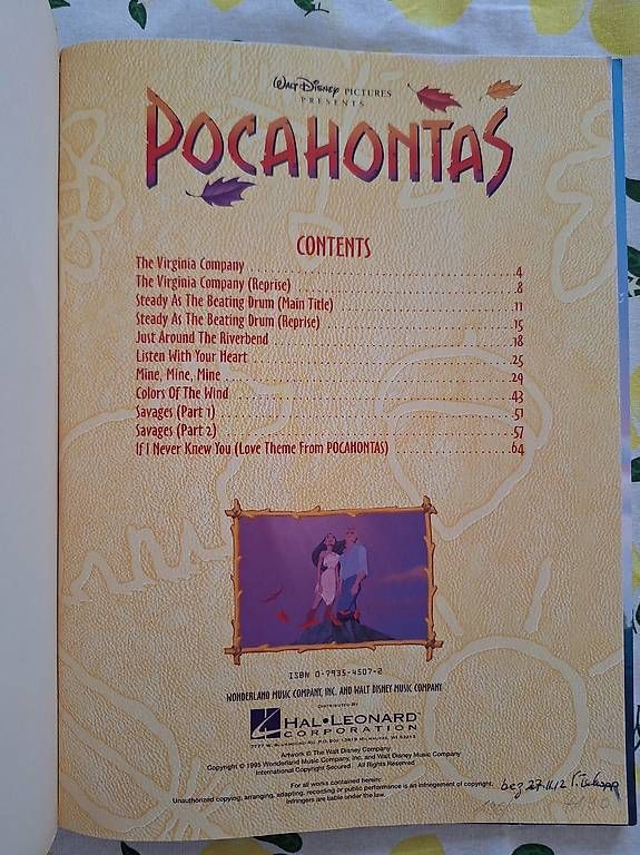 Libri: Pocahontas 1995 Disney Lieder Buch – Usato da Mägenwil venduto da reb_wr2b 1