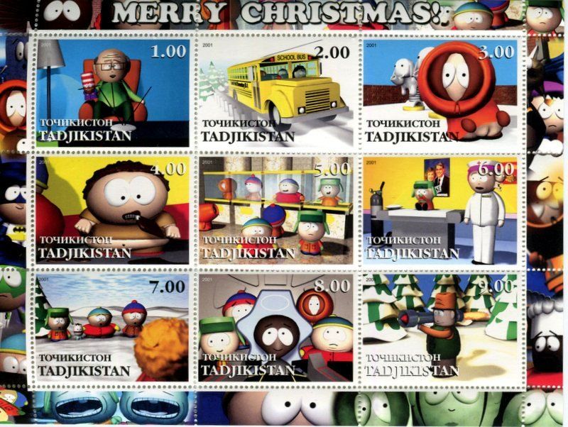 Tutti i francobolli: Block "South Park". Tadschikistan. – Nuovo e nell'imballaggio originale da Basel venduto da Butsch5