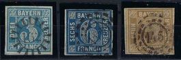 Altdeutschland Bayern 1850/62 3+6+9 Kreuzer  Mühlradstempel