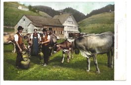 Appenzeller Sennen vor Bauernhaus (AI) Kühe - Schellen  1917