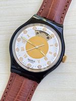 Swatch Automatic Uhr schwarz braun Lederband ungetragen