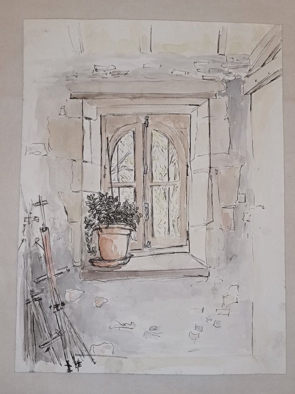 Dipinti: Studie "Fenster im Malstudio", Aquarell / Tusche – Usato da Basel venduto da ann_frw2 4