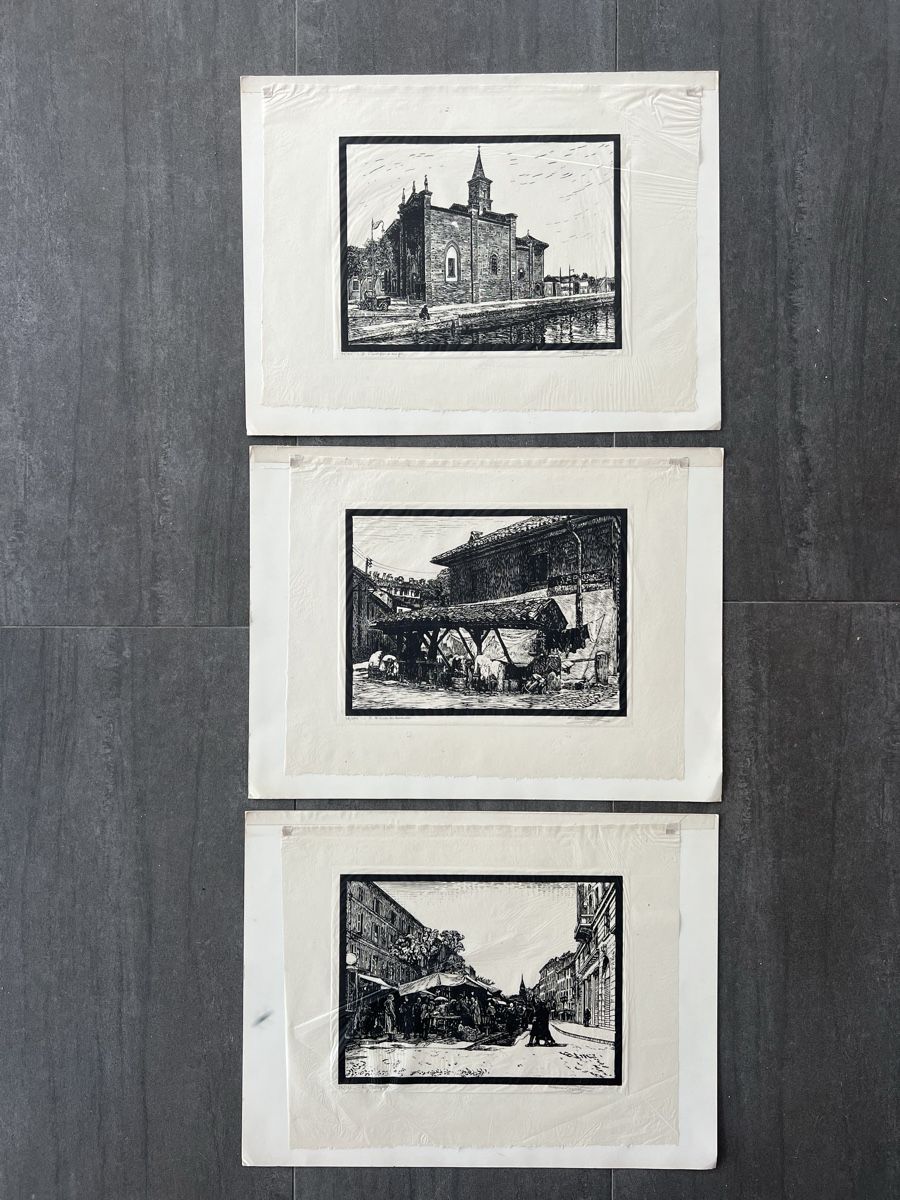 Grafiken & Lithographien: Konvolut: 3 Original-Holzschnitte, handsigniert – Gebraucht aus Rain von Pic-Ass