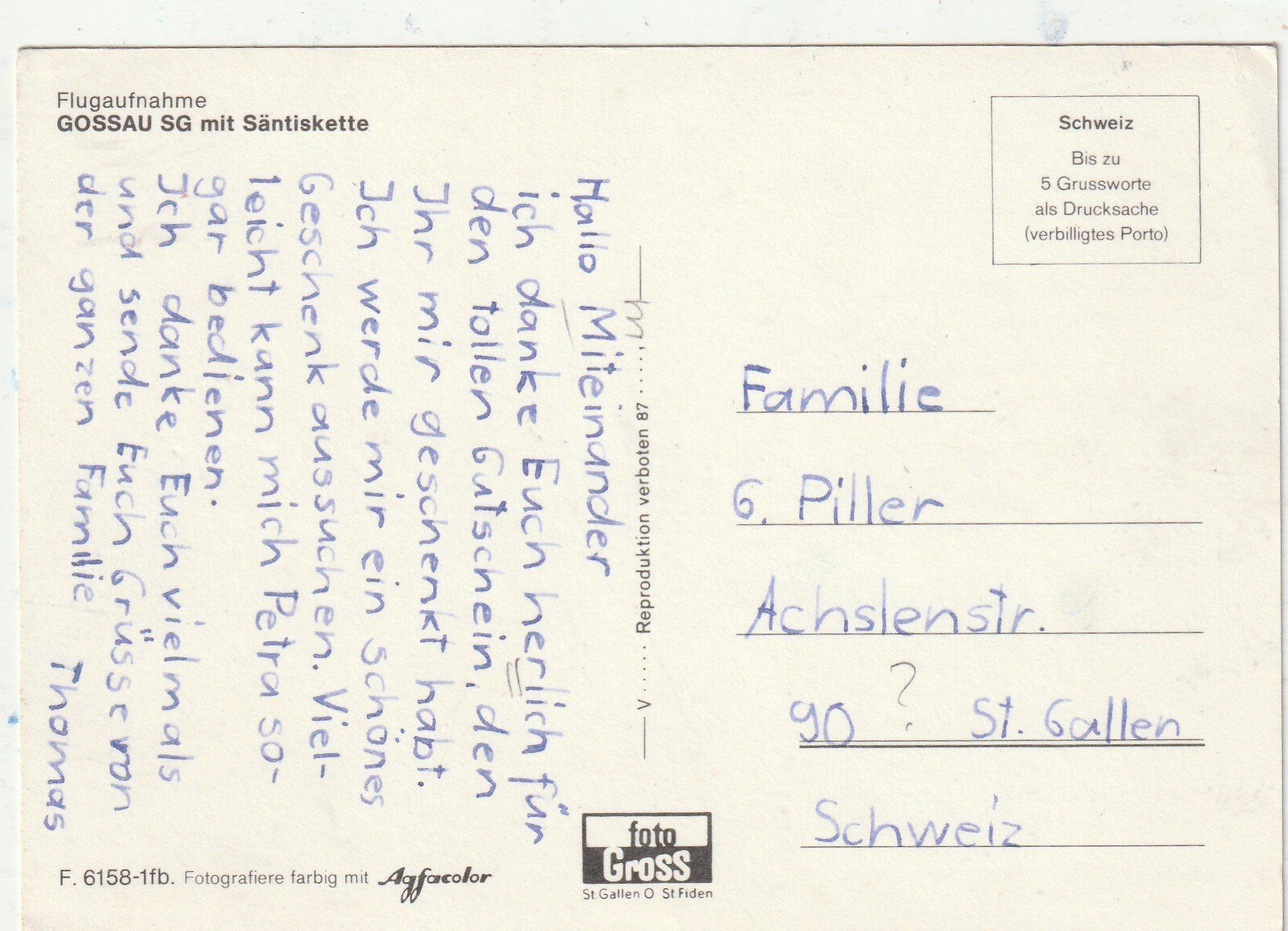 Cartoline postali: Gossau SG – Usato da Lumbrein venduto da made02 1
