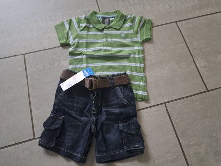 Sommer Set: Polo Shirt  + Jeans Shorts mit Gurt Gr. 74 Neu