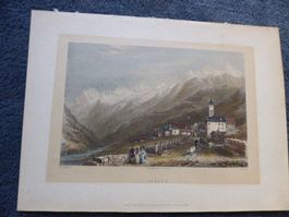 Airolo,TI,colorierter Stich,Dorf,Leute,Tracht,Vieh,Bartlett