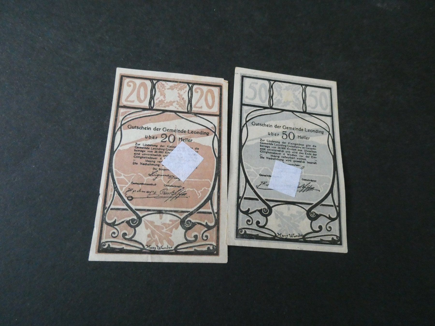 Banknoten: Oesterreich, Leonding  - Notgeldscheine – Gebraucht aus Hinterforst von Rohusri 1