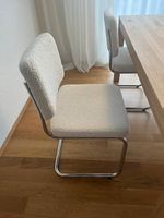 4 Esszimmerstühle, Chrom & Bouclé weiss