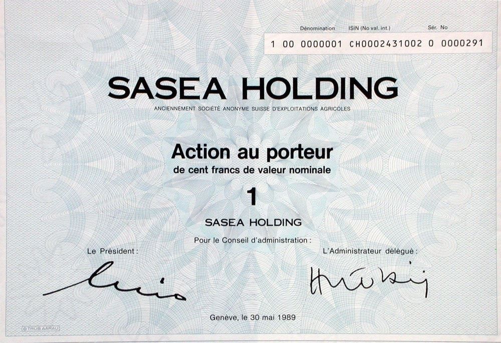 Documenti: Sasea Holding, Genève - 1989 – Usato da Solothurn venduto da Sgasche