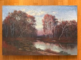 Gemälde Landschaft mit Bach und Bäumen