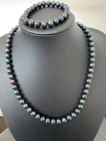 PREISSTURZ! Schöne Perlenkette + Armband in Tahiti Blue