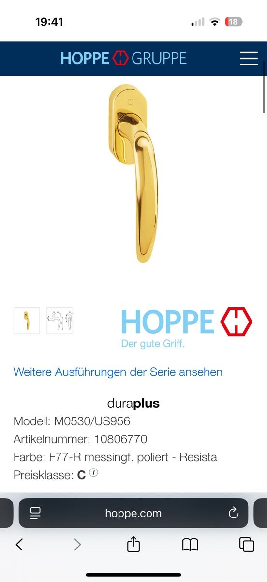 Hoppe Ferramenta: Hoppe Atlanta Messing Fenstergriff – Nuovo e nell'imballaggio originale da Rorbas venduto da erdbeeri91